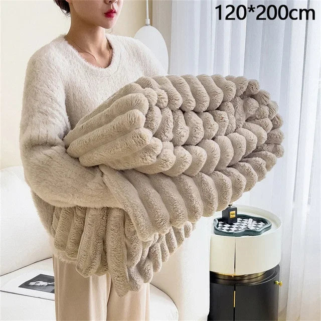 New Artificial Rabbit Plush Autumn Warm Blankets for Beds Soft Coral Fleece Sofa Throw Blanket Comfortable Thicken Bed Sheet Cow-faithfullyfocusd