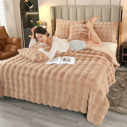 Luxury Soft Faux Fur Throw Blanket Fuzzy Plush Bedspread on the bed plaid sofa cover blankets and throws for living room bedroom-faithfullyfocusd