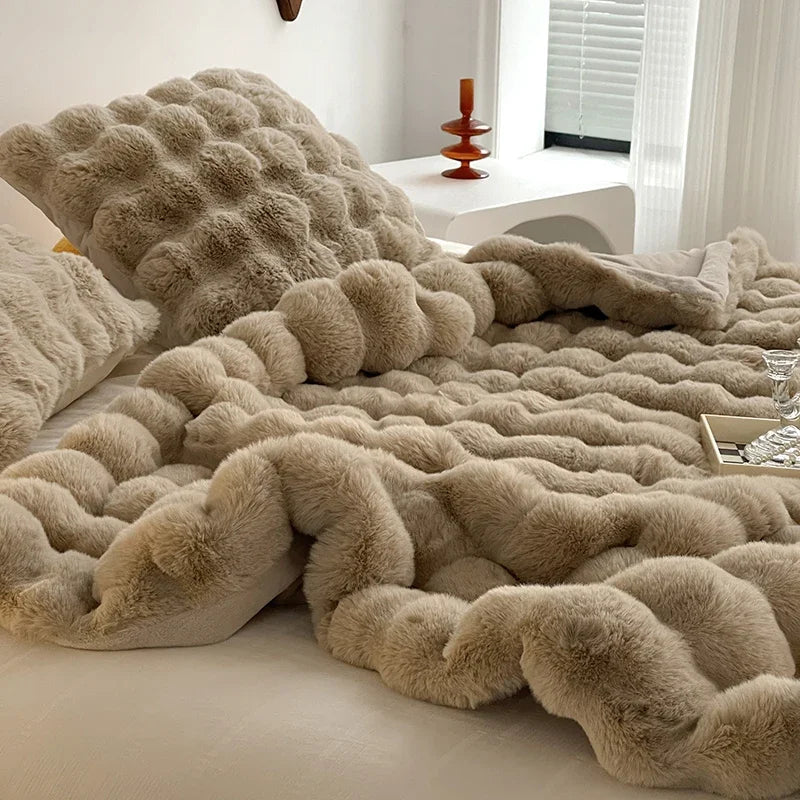 Rabbit Plush Sofa Blanket Winter Luxury Warmth Super Soft Thicken Blankets for Beds High-end Bedroom Quilt Sofa Solid Color-faithfullyfocusd