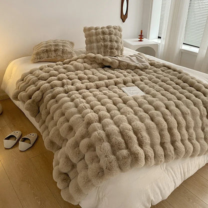 Rabbit Plush Sofa Blanket Winter Luxury Warmth Super Soft Thicken Blankets for Beds High-end Bedroom Quilt Sofa Solid Color-faithfullyfocusd