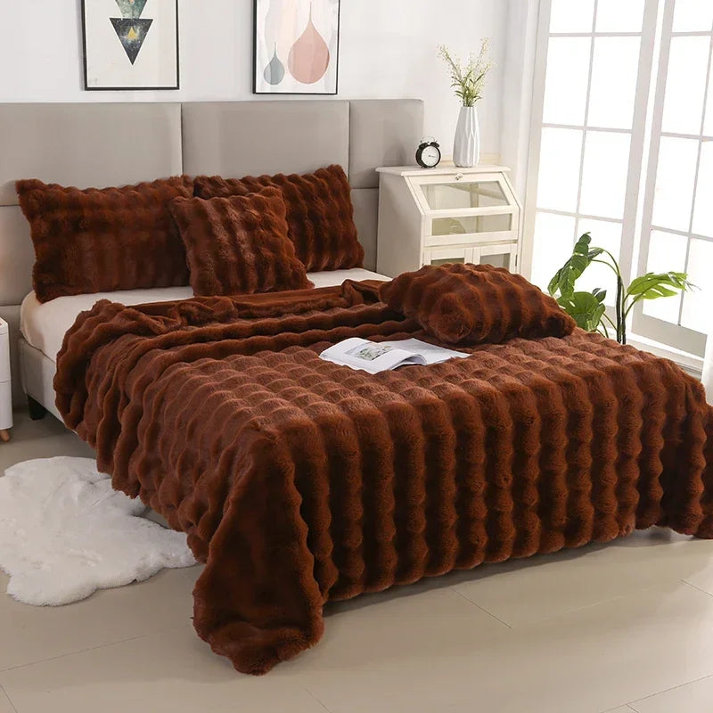 Luxury Soft Faux Fur Throw Blanket Fuzzy Plush Bedspread on the bed plaid sofa cover blankets and throws for living room bedroom-faithfullyfocusd