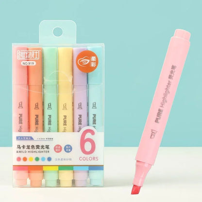 6Pcs/set Pastel Color Macaron Highlighter Pen Marker Pens Fluorescent Pen Drawing Highlighters Cute Stationery School Supplies-faithfullyfocusd