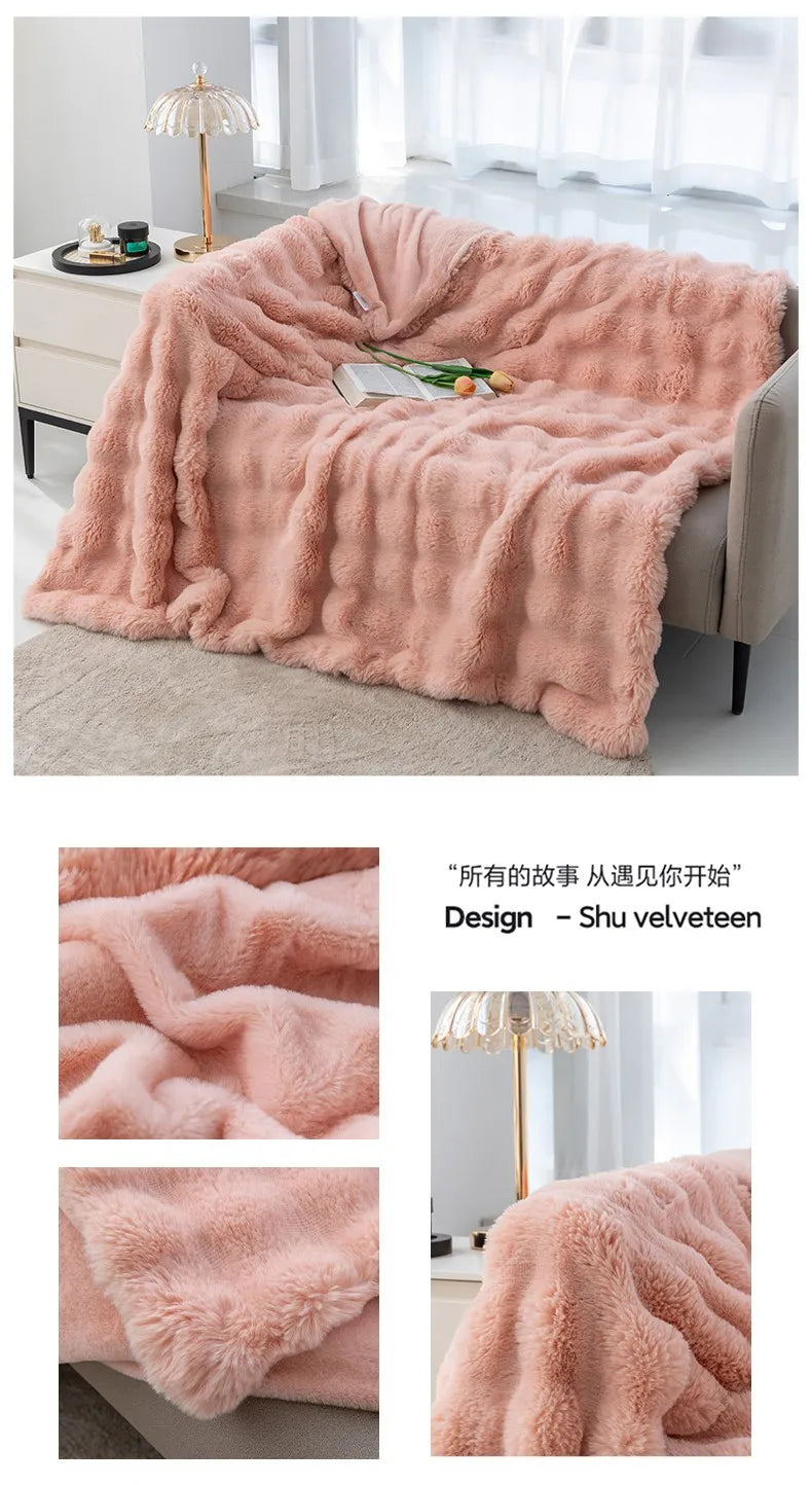 Luxury Rabbit Plush Blanket Winter Autumn Comfortable Blankets Office Air Conditioning Leisure Blanket Thickness Sofa Cover-faithfullyfocusd