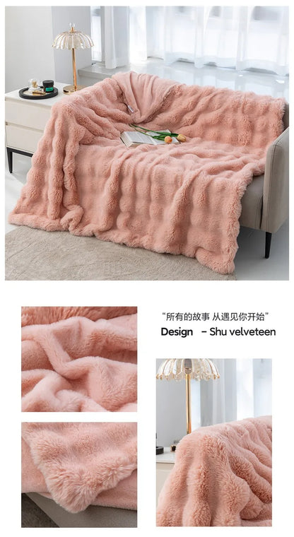 Luxury Rabbit Plush Blanket Winter Autumn Comfortable Blankets Office Air Conditioning Leisure Blanket Thickness Sofa Cover-faithfullyfocusd