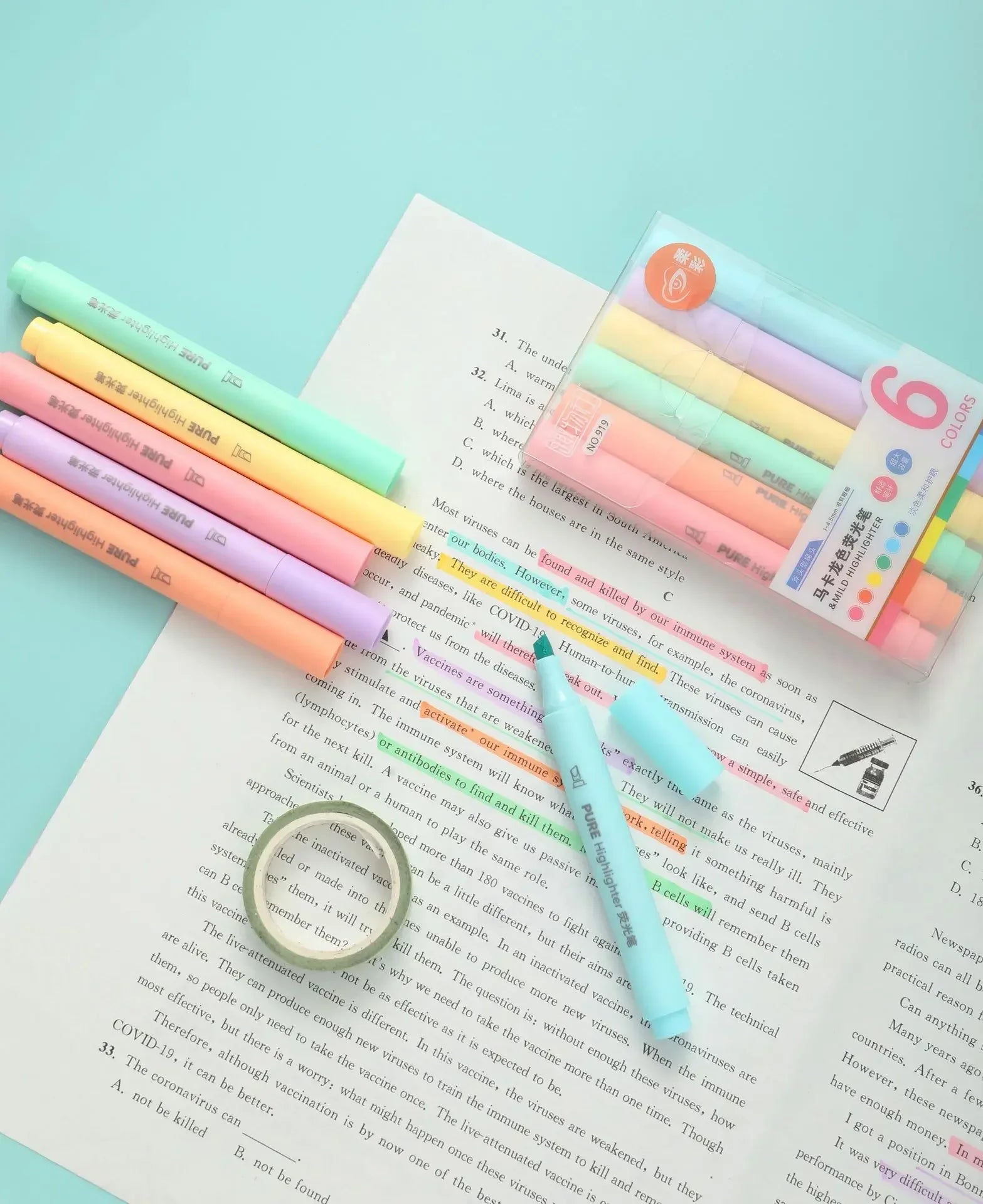 6Pcs/set Pastel Color Macaron Highlighter Pen Marker Pens Fluorescent Pen Drawing Highlighters Cute Stationery School Supplies-faithfullyfocusd