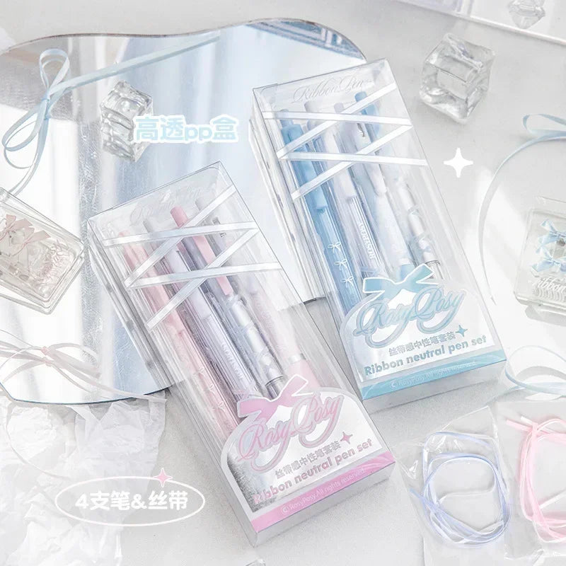 4pcs/box Sweet Ballet Series Gel Pen for Girl Chic Korean Pink Blue Color Bow Stationery Student Cute Gel Pens Writing-faithfullyfocusd