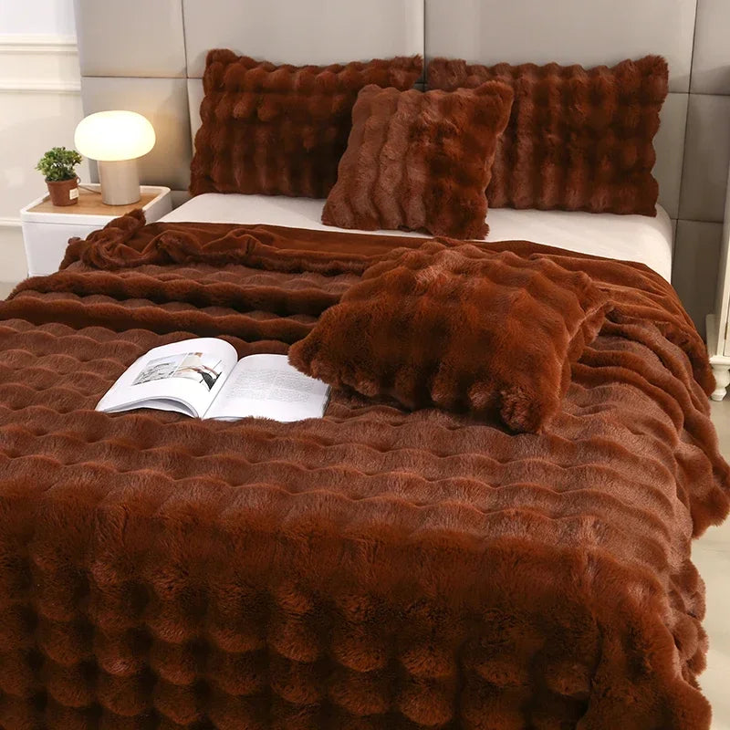 Luxury Soft Faux Fur Throw Blanket Fuzzy Plush Bedspread on the bed plaid sofa cover blankets and throws for living room bedroom-faithfullyfocusd