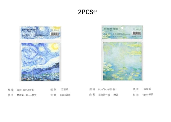 Painting Memo Pad Monet Van Gogh No-sticky Note Decal Scrapbooking DIY Notepad Diary Stationery School Supplies-faithfullyfocusd