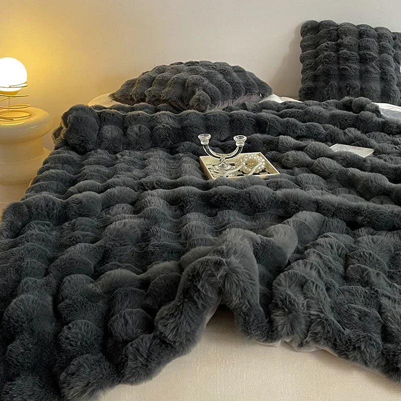 Rabbit Plush Sofa Blanket Winter Luxury Warmth Super Soft Thicken Blankets for Beds High-end Bedroom Quilt Sofa Solid Color-faithfullyfocusd