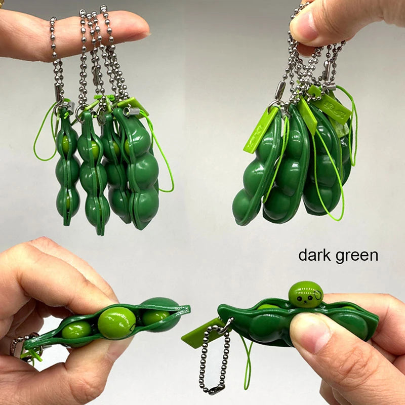 Creative Decompression Keychain Pea Pod Keyring Unlimited Squeeze Edamame Toy For Kids Adults Stress-relieving Venting Toys-faithfullyfocusd