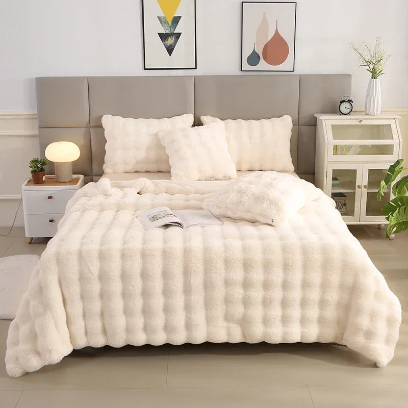 Luxury Soft Faux Fur Throw Blanket Fuzzy Plush Bedspread on the bed plaid sofa cover blankets and throws for living room bedroom-faithfullyfocusd