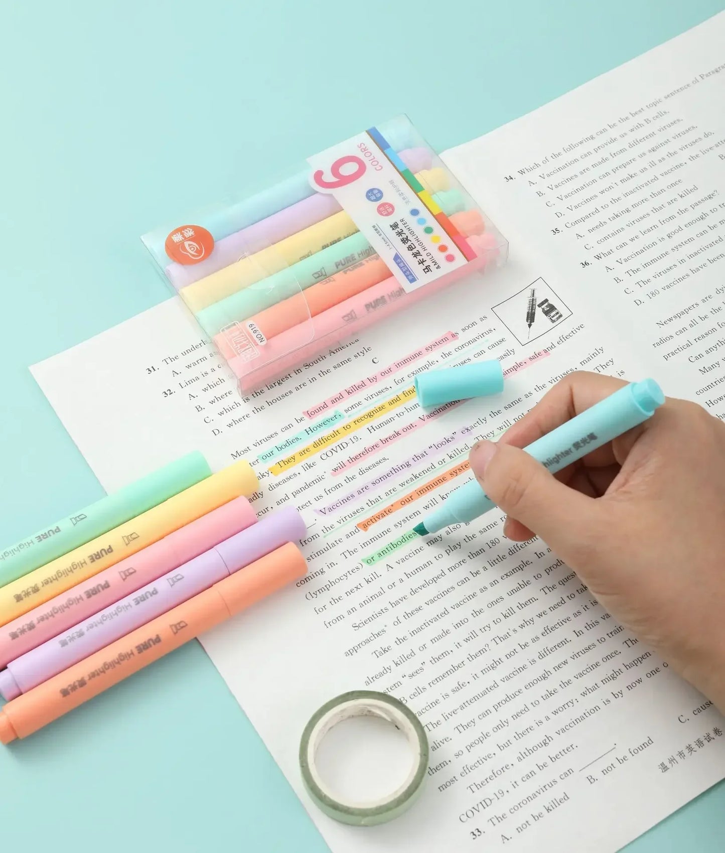 6Pcs/set Pastel Color Macaron Highlighter Pen Marker Pens Fluorescent Pen Drawing Highlighters Cute Stationery School Supplies-faithfullyfocusd