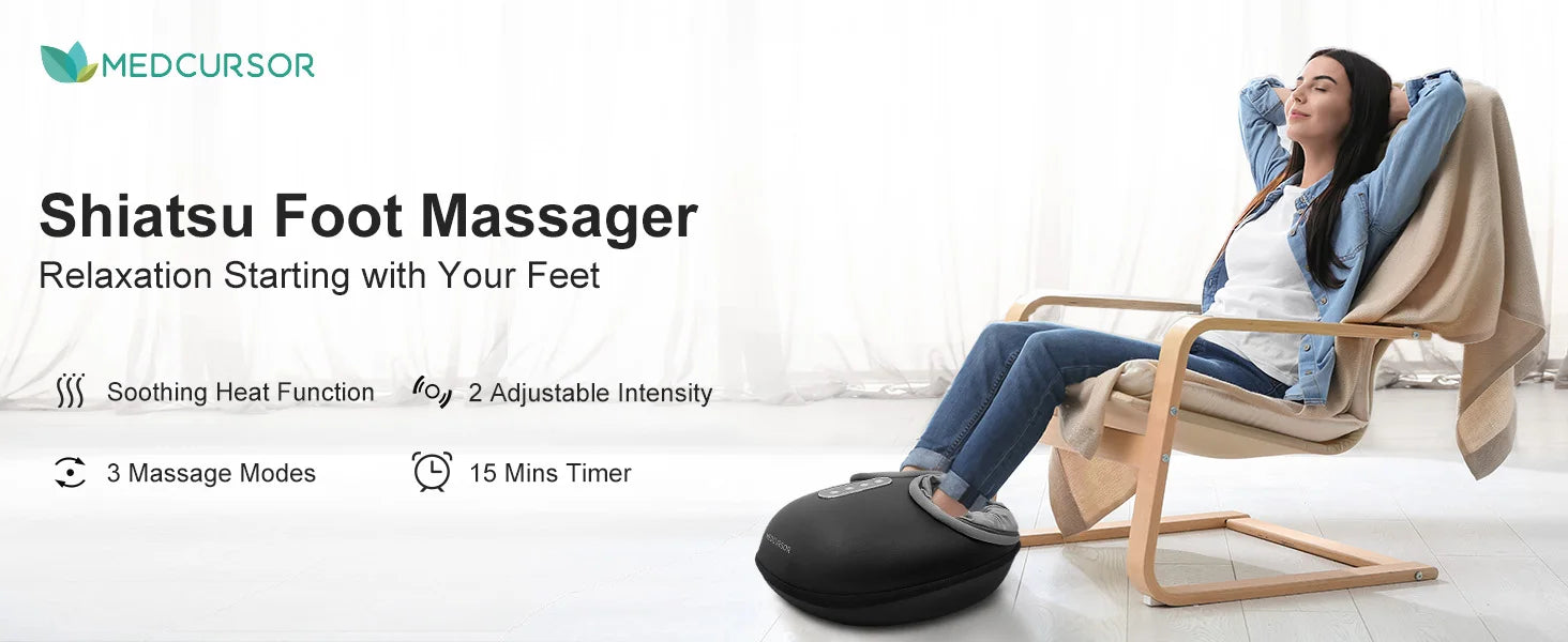 Medcursor Foot Massager Heating Therapy Shiatsu Deep Kneading Roller Muscle Relaxation Pain Relief Electric Foot Massage Machine-faithfullyfocusd