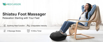 Medcursor Foot Massager Heating Therapy Shiatsu Deep Kneading Roller Muscle Relaxation Pain Relief Electric Foot Massage Machine-faithfullyfocusd