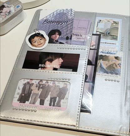 MINKYS PU Leather Silver A5 Kpop Photocards Collect Binder idol Photo Card Book Idol Storage Album Stationery-faithfullyfocusd