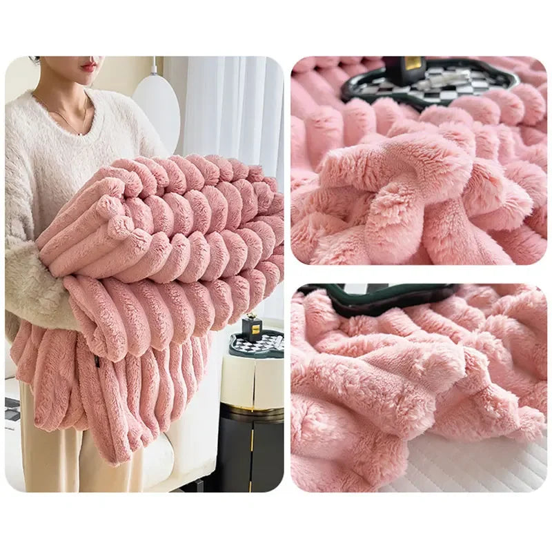 New Artificial Rabbit Plush Autumn Warm Blankets for Beds Soft Coral Fleece Sofa Throw Blanket Comfortable Thicken Bed Sheet Cow-faithfullyfocusd