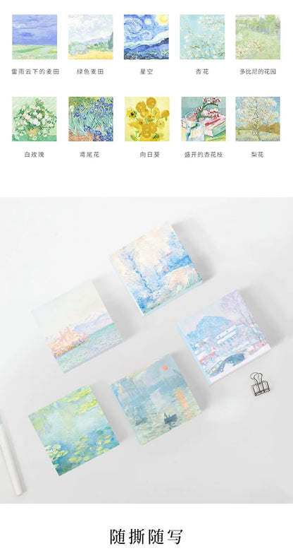 Painting Memo Pad Monet Van Gogh No-sticky Note Decal Scrapbooking DIY Notepad Diary Stationery School Supplies-faithfullyfocusd