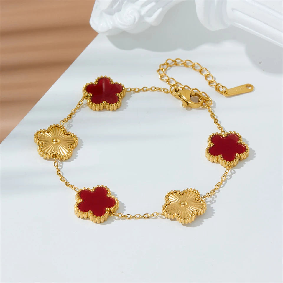 Stainless Steel Hot Selling Gold Plated Clover Charm Bracelet Luxury Five Leaf Flower Bracelets Jewelry For Women Gift-faithfullyfocusd