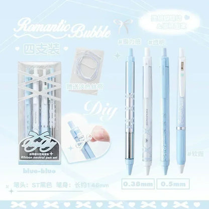 4pcs/box Sweet Ballet Series Gel Pen for Girl Chic Korean Pink Blue Color Bow Stationery Student Cute Gel Pens Writing-faithfullyfocusd