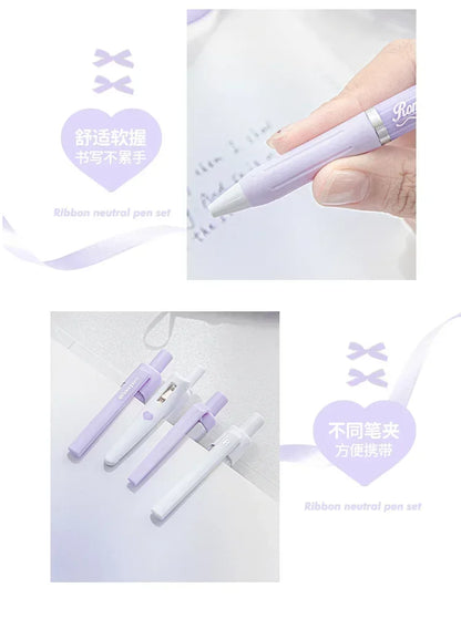 4pcs/box Sweet Ballet Series Gel Pen for Girl Chic Korean Pink Blue Color Bow Stationery Student Cute Gel Pens Writing-faithfullyfocusd