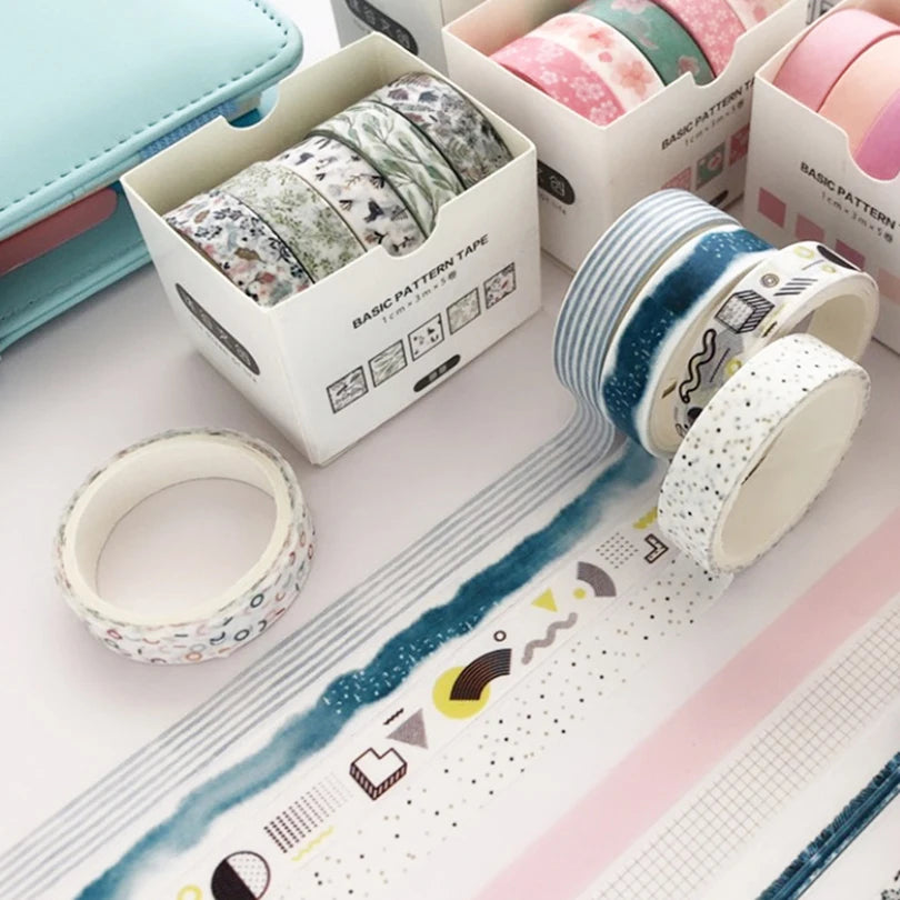 5Pcs Sakura Washi Tape Set Basic Decorative Adhesive Tape Journal Supplies Washitape Stationery Scrapbooking Cute Masking Tape-faithfullyfocusd