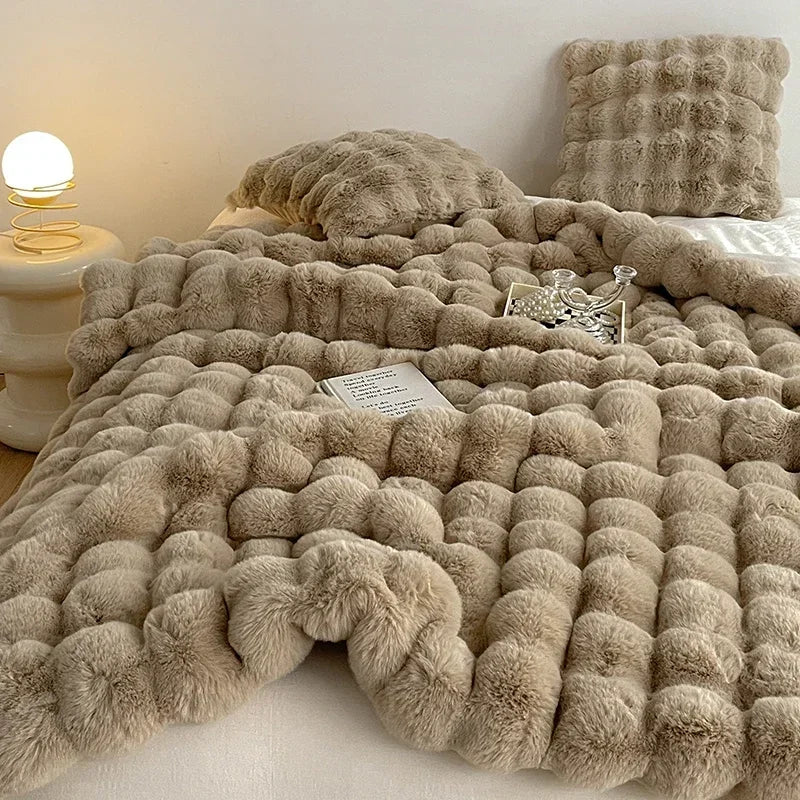 Rabbit Plush Sofa Blanket Winter Luxury Warmth Super Soft Thicken Blankets for Beds High-end Bedroom Quilt Sofa Solid Color-faithfullyfocusd