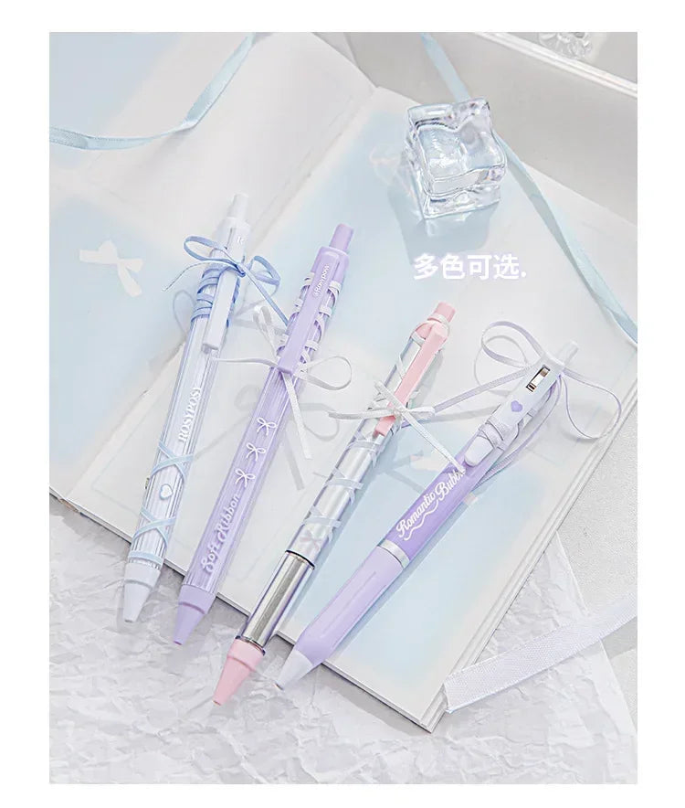 4pcs/box Sweet Ballet Series Gel Pen for Girl Chic Korean Pink Blue Color Bow Stationery Student Cute Gel Pens Writing-faithfullyfocusd