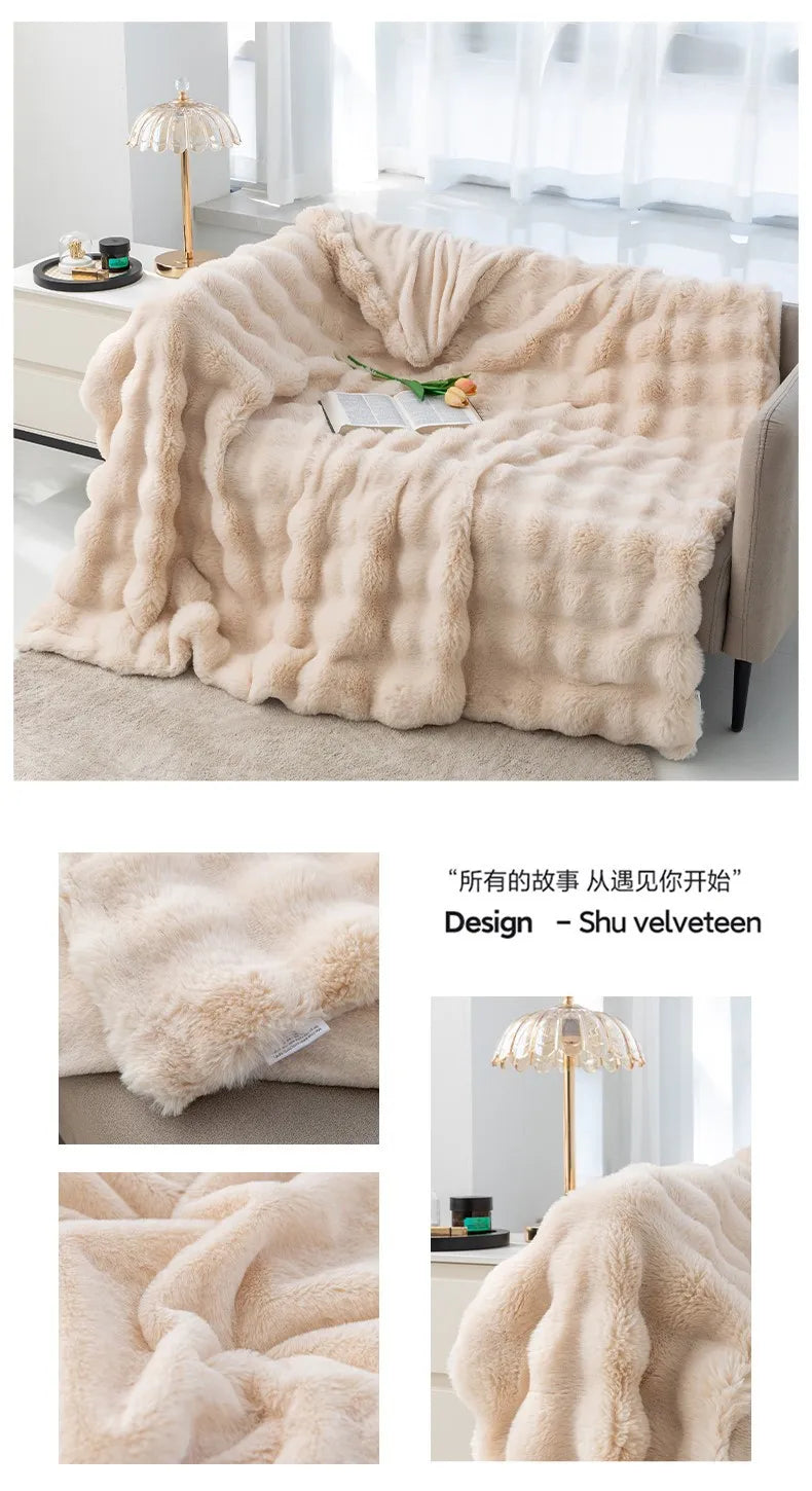 Luxury Rabbit Plush Blanket Winter Autumn Comfortable Blankets Office Air Conditioning Leisure Blanket Thickness Sofa Cover-faithfullyfocusd