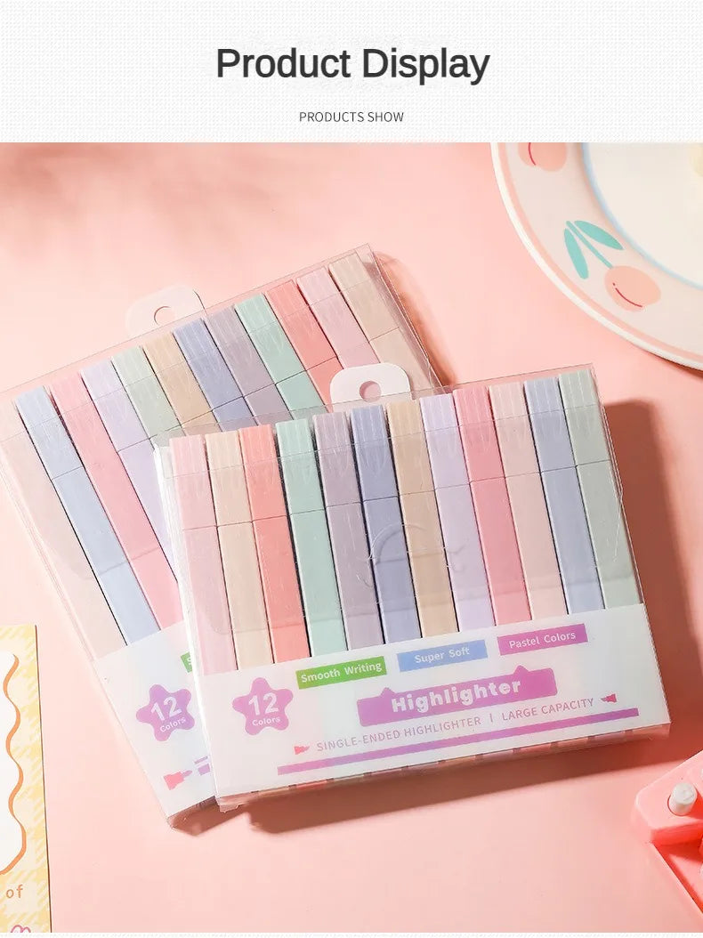 12 Pcs/Set Double Tip Highlighter Pens Kawaii Manga Markers Midliner Pastel Gel Set Stationery Journal School office Supplies-faithfullyfocusd