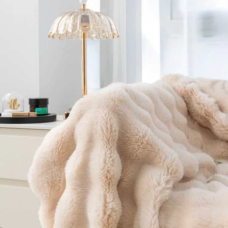 Luxury Rabbit Plush Blanket Winter Autumn Comfortable Blankets Office Air Conditioning Leisure Blanket Thickness Sofa Cover-faithfullyfocusd