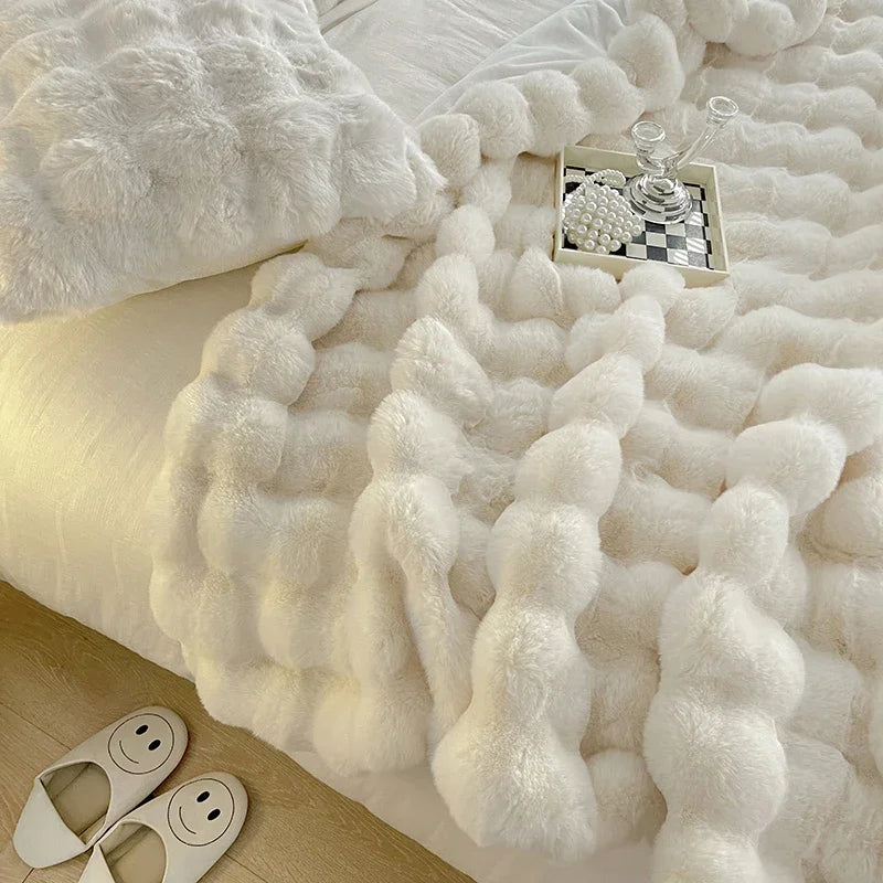 Rabbit Plush Sofa Blanket Winter Luxury Warmth Super Soft Thicken Blankets for Beds High-end Bedroom Quilt Sofa Solid Color-faithfullyfocusd