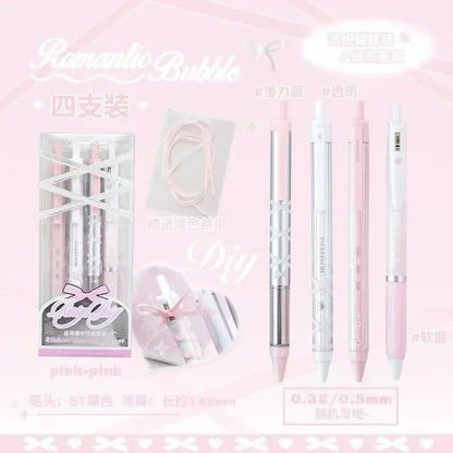 4pcs/box Sweet Ballet Series Gel Pen for Girl Chic Korean Pink Blue Color Bow Stationery Student Cute Gel Pens Writing-faithfullyfocusd