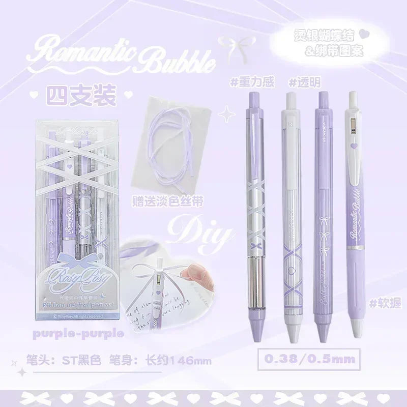 4pcs/box Sweet Ballet Series Gel Pen for Girl Chic Korean Pink Blue Color Bow Stationery Student Cute Gel Pens Writing-faithfullyfocusd