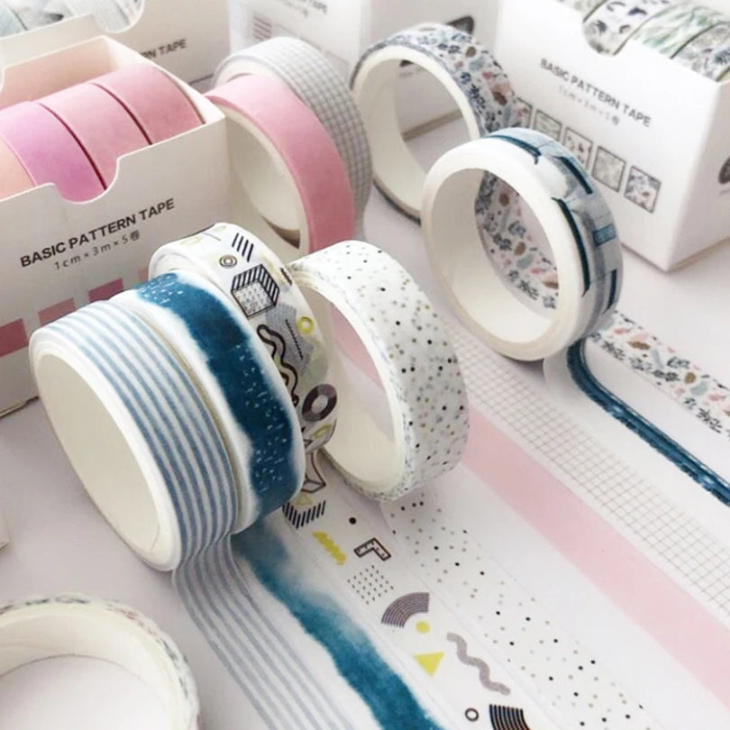 5Pcs Sakura Washi Tape Set Basic Decorative Adhesive Tape Journal Supplies Washitape Stationery Scrapbooking Cute Masking Tape-faithfullyfocusd