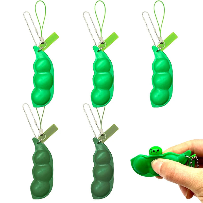 Creative Decompression Keychain Pea Pod Keyring Unlimited Squeeze Edamame Toy For Kids Adults Stress-relieving Venting Toys-faithfullyfocusd