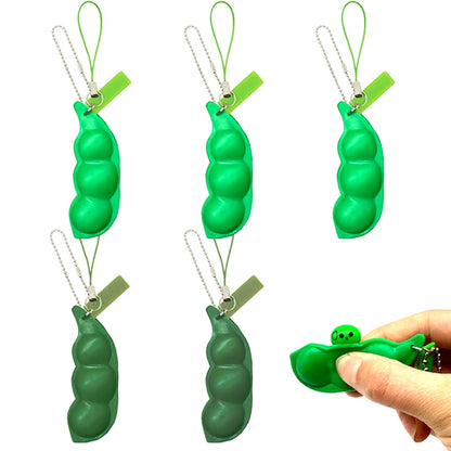 Creative Decompression Keychain Pea Pod Keyring Unlimited Squeeze Edamame Toy For Kids Adults Stress-relieving Venting Toys-faithfullyfocusd