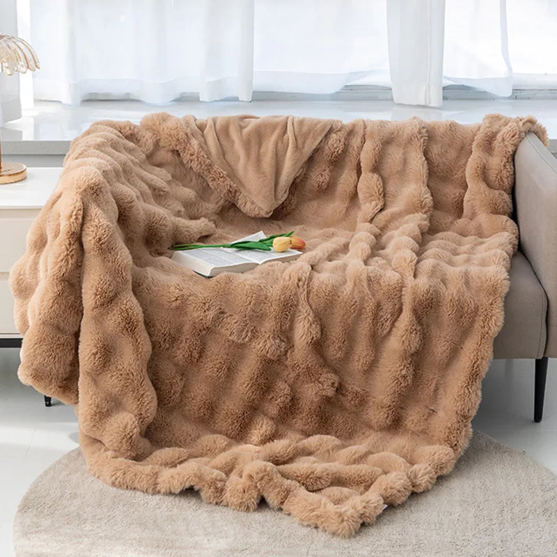 Luxury Rabbit Plush Blanket Winter Autumn Comfortable Blankets Office Air Conditioning Leisure Blanket Thickness Sofa Cover-faithfullyfocusd