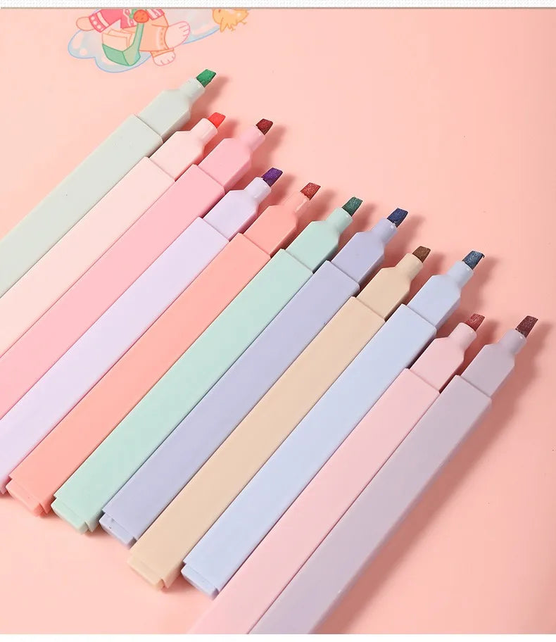 12 Pcs/Set Double Tip Highlighter Pens Kawaii Manga Markers Midliner Pastel Gel Set Stationery Journal School office Supplies-faithfullyfocusd