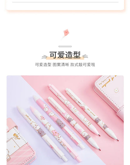 2 Pcs Pink Sakura Cat Press Gel Pen 0.5mm Kids Student Writing Pens black ink-faithfullyfocusd