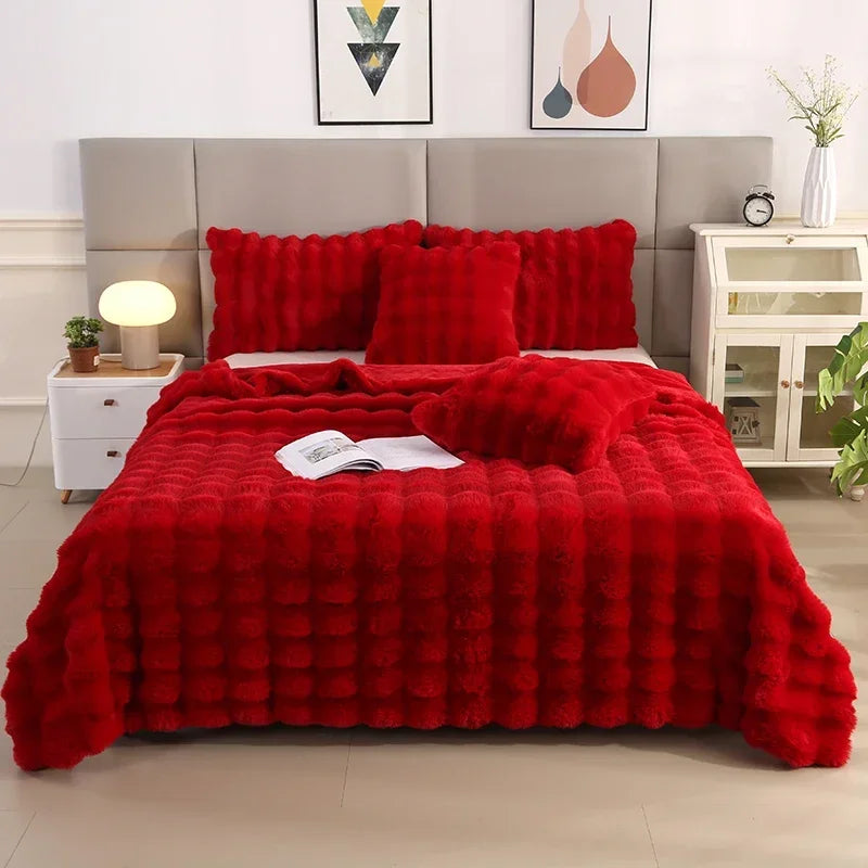 Luxury Soft Faux Fur Throw Blanket Fuzzy Plush Bedspread on the bed plaid sofa cover blankets and throws for living room bedroom-faithfullyfocusd