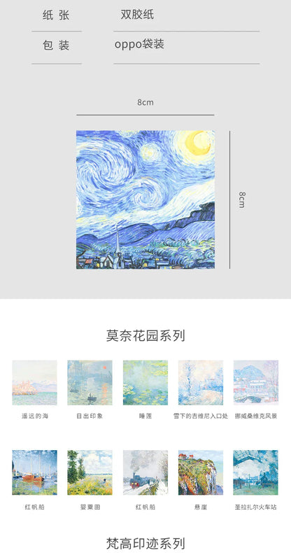 Painting Memo Pad Monet Van Gogh No-sticky Note Decal Scrapbooking DIY Notepad Diary Stationery School Supplies-faithfullyfocusd