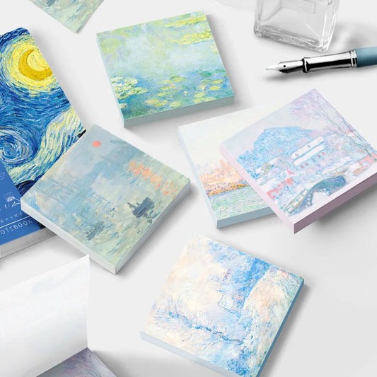 Painting Memo Pad Monet Van Gogh No-sticky Note Decal Scrapbooking DIY Notepad Diary Stationery School Supplies-faithfullyfocusd