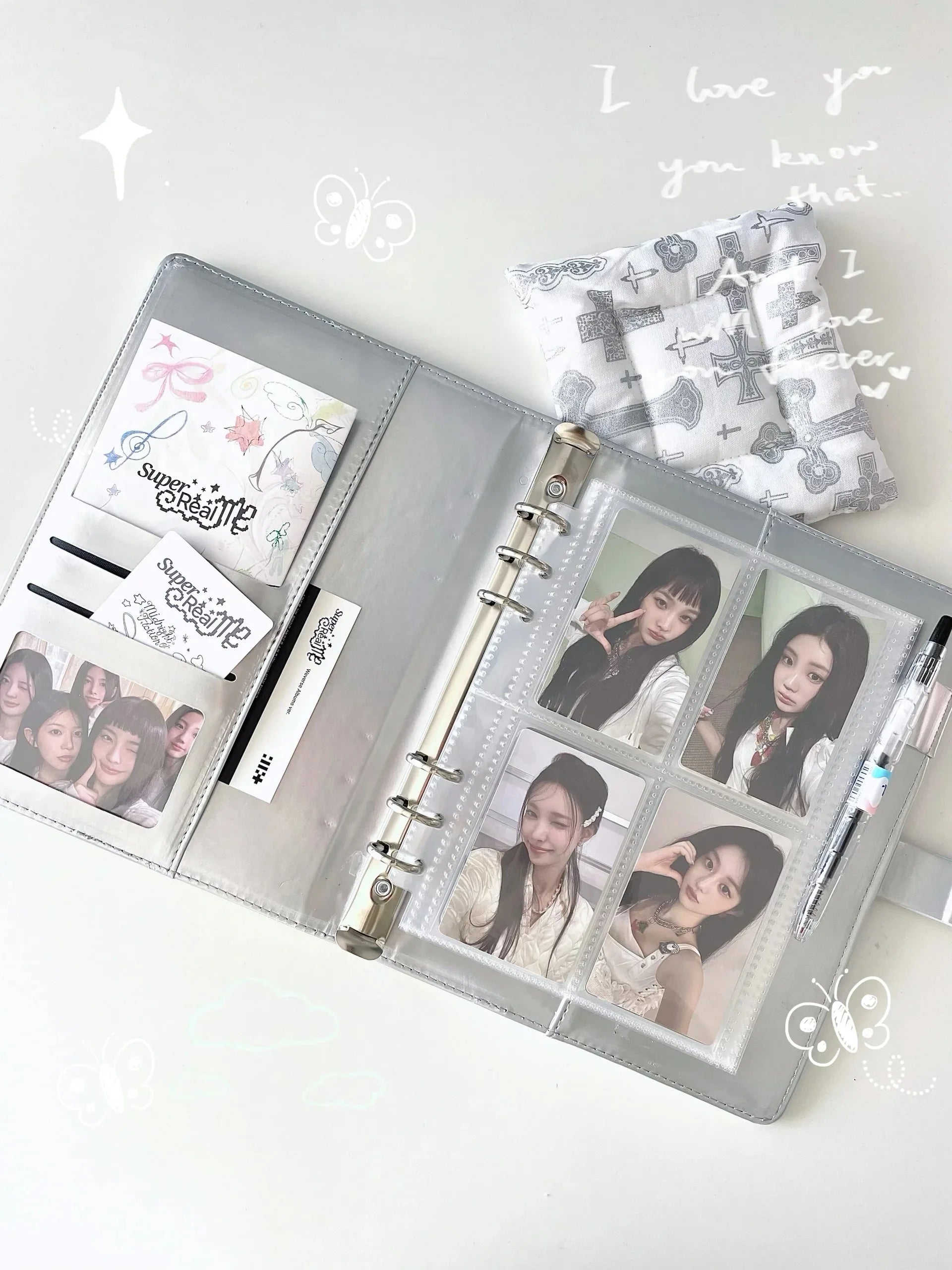 MINKYS PU Leather Silver A5 Kpop Photocards Collect Binder idol Photo Card Book Idol Storage Album Stationery-faithfullyfocusd