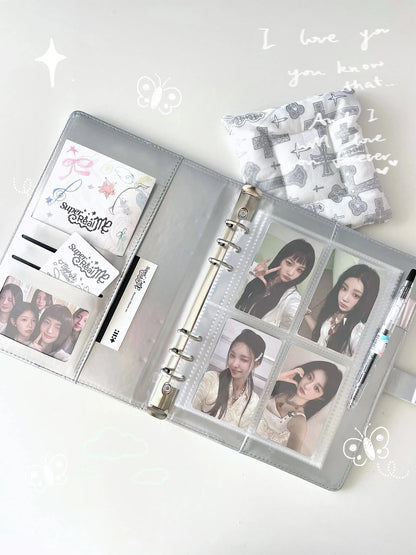 MINKYS PU Leather Silver A5 Kpop Photocards Collect Binder idol Photo Card Book Idol Storage Album Stationery-faithfullyfocusd