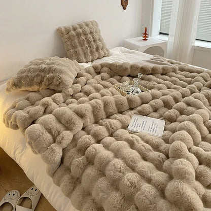 Rabbit Plush Sofa Blanket Winter Luxury Warmth Super Soft Thicken Blankets for Beds High-end Bedroom Quilt Sofa Solid Color-faithfullyfocusd