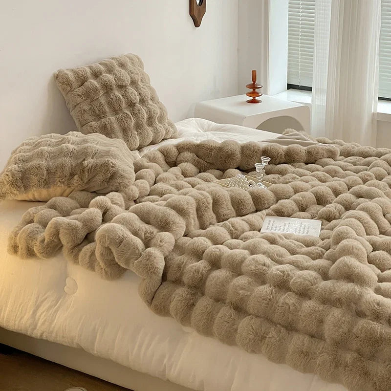 Rabbit Plush Sofa Blanket Winter Luxury Warmth Super Soft Thicken Blankets for Beds High-end Bedroom Quilt Sofa Solid Color-faithfullyfocusd