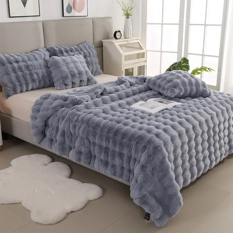 Luxury Soft Faux Fur Throw Blanket Fuzzy Plush Bedspread on the bed plaid sofa cover blankets and throws for living room bedroom-faithfullyfocusd