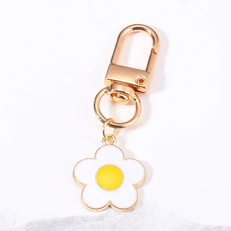 Fashion INS Style Daisy Flower Keychain Pink White Black Enamel Metal Pendant Women Key Bag Accessories Keyring-faithfullyfocusd