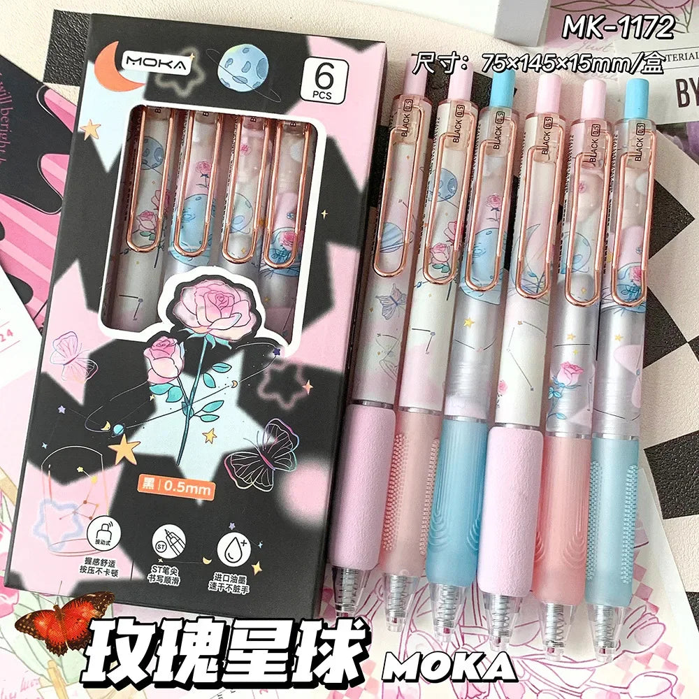 6pcs/set Butterfly Series Cute Gel Pen ST Nib Kawaii Pen Set Japanese Kawaii Stationery School Supplies Aesthetic Pens-faithfullyfocusd