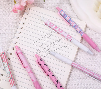 6pcs/box Pink White Color Bow Student Gel Pen Sweet Fashion Bow Heart Stationery Gel Pen Kawaii 0.5mm Black Ink Writing Pen-faithfullyfocusd